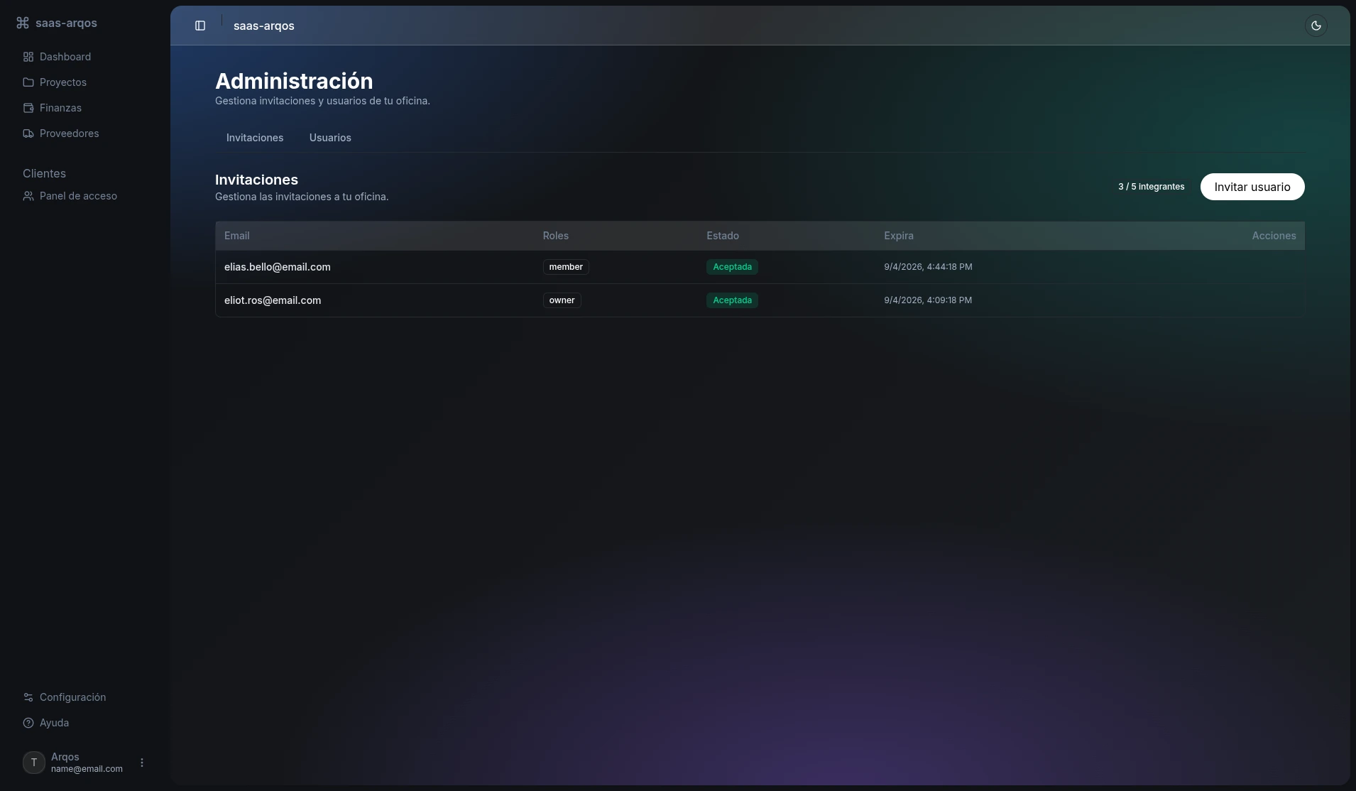 Vista de Configuración en Arqos